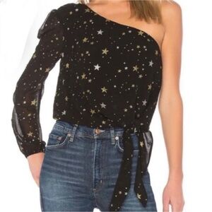 Lovers+Friends Black Gold Star One Shoulder revolve Top size small